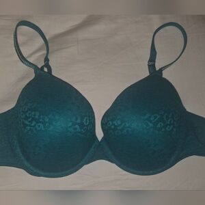 💎 NWT Victoria's Secret Teal Leopard Lace Bra w/rhinestone Straps Size 36D